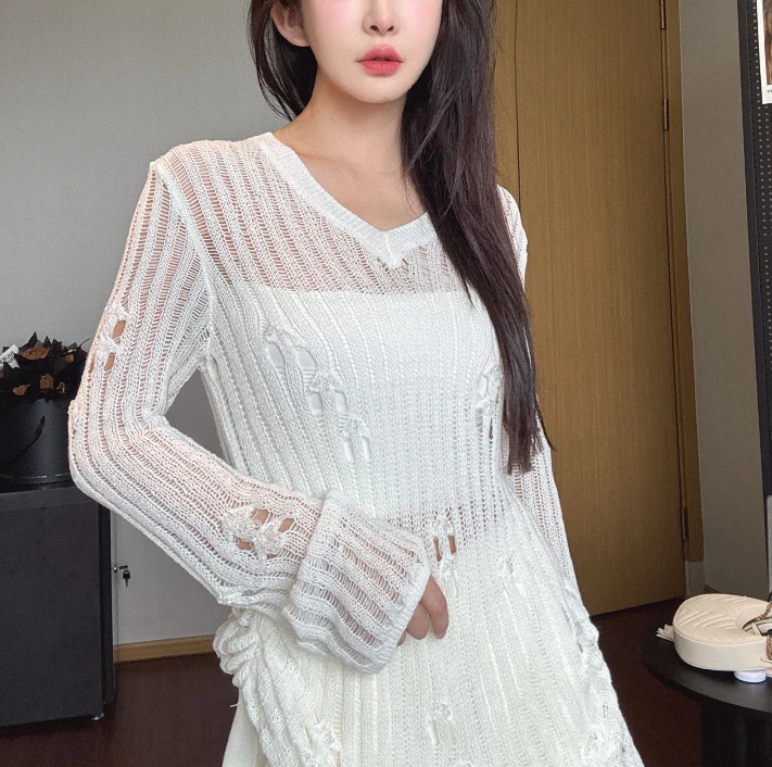 秋冬季加厚长袖纯色保暖网红宽松设计感时尚针织毛衣2230