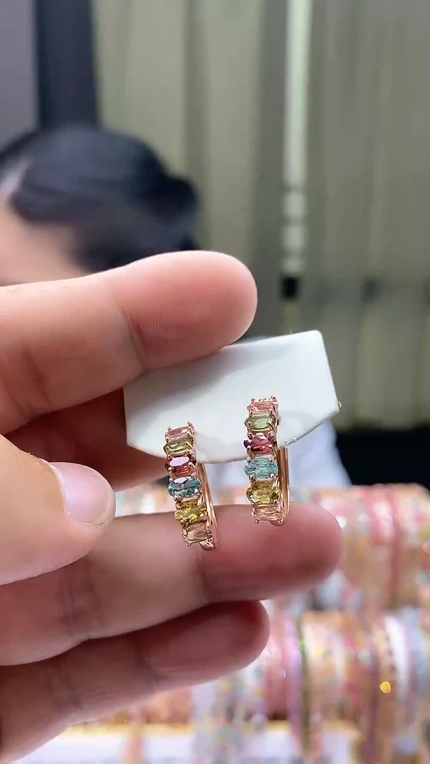 【闪购商品】碧玺耳扣银S925镶嵌345354354354