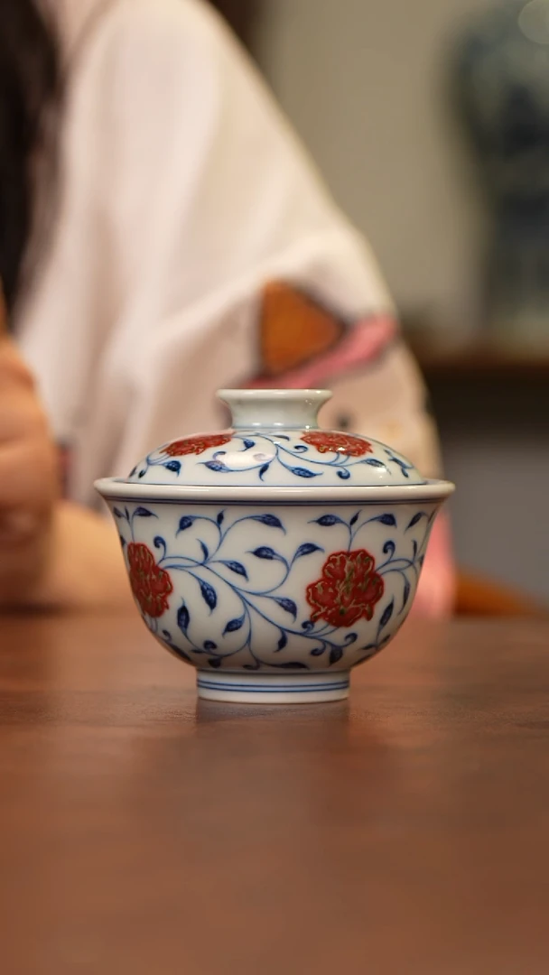 和然窑釉里红岩茶盖碗