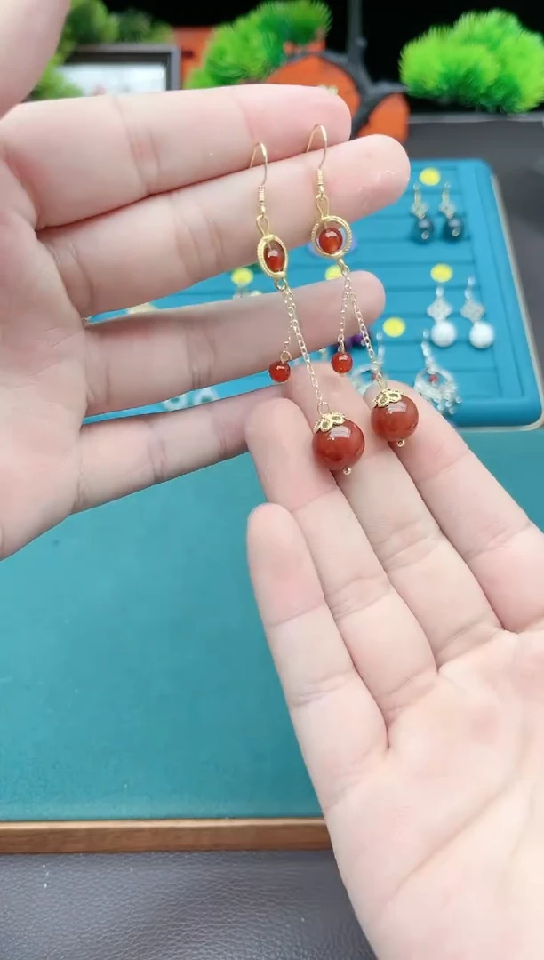 【闪购商品】南红玛瑙耳饰银S925镶嵌805000