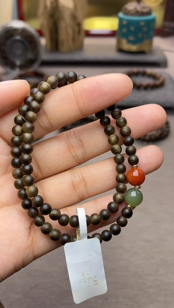 【闪购商品】沉香手串越南芽庄白棋0.4+配饰 沉水双圈款