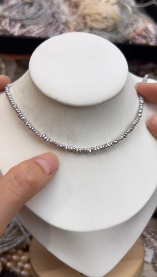 未镶嵌福利淡水珍珠强光*珍珠项链无核3-4mm左右（多样性发一）灰色