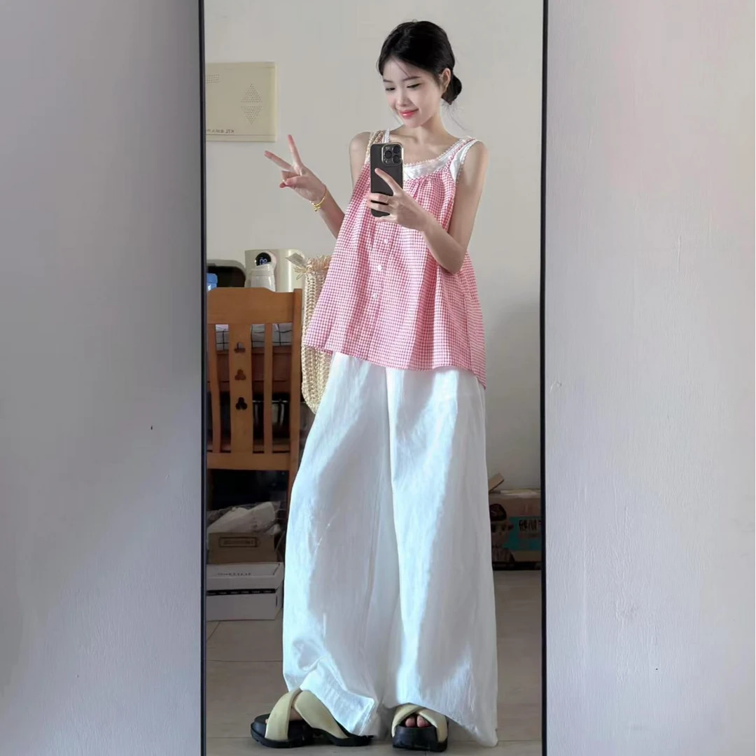 夏季新款网红洋气炸街女装法式千金风时尚上衣设计感宽松休闲裤子