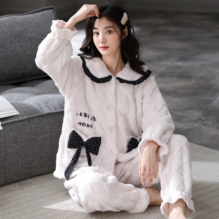 2024年秋冬季新款睡衣长袖睡衣舒适时尚加绒加厚锁温可外穿家居服