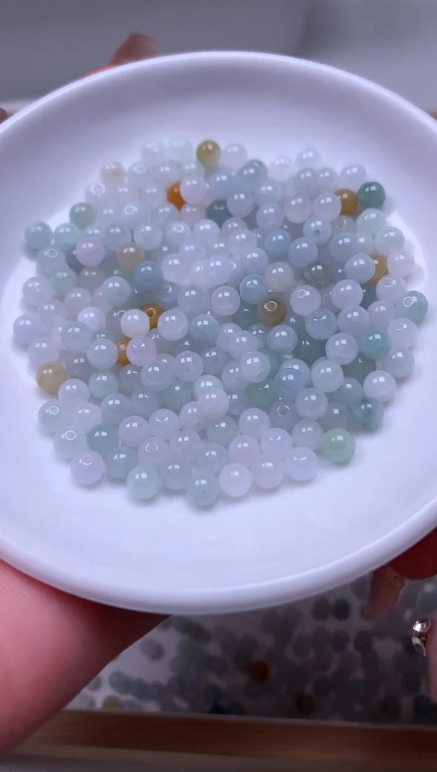 翡翠散珠未镶嵌圆珠100颗卡5+