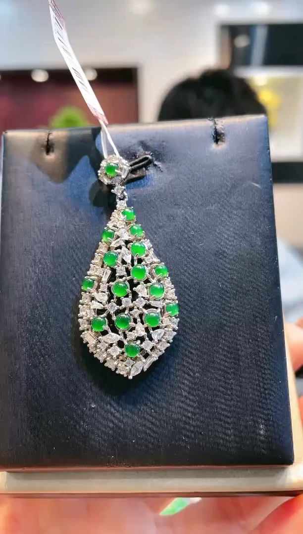 【闪购商品】翡翠颈饰银S925镶嵌A12天然A货翡翠吊坠（不含链）