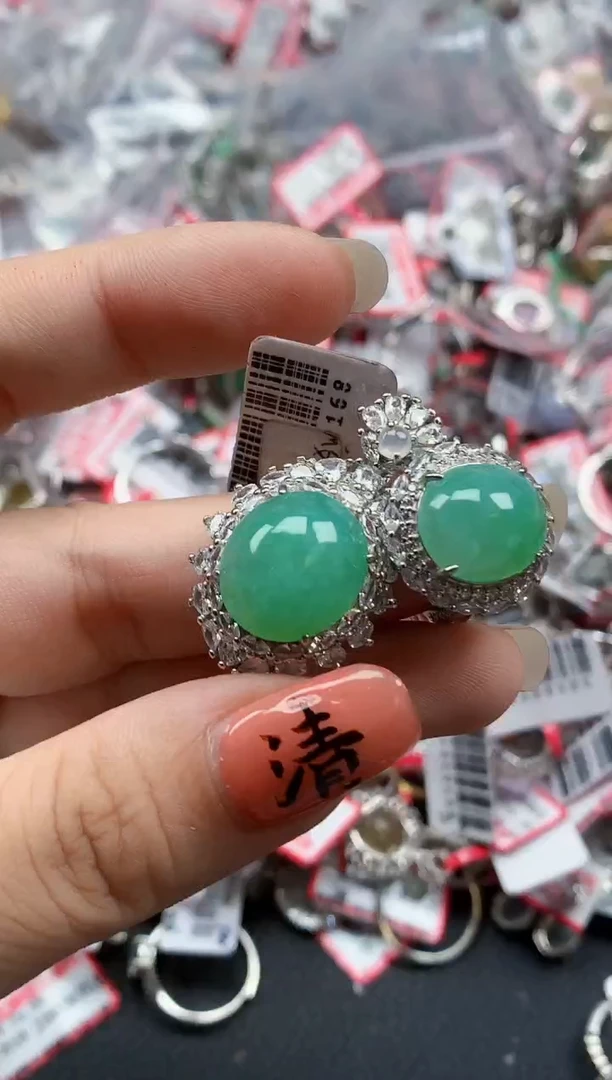 银S925镶嵌戒指翡翠天然A货缅甸翡翠