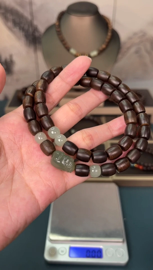 沉香手串越南芽庄白棋楠沉水级高油玉化老料8mm双圈