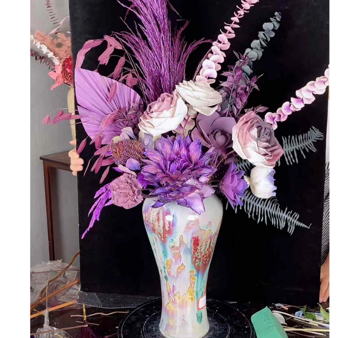 紫色系花束 永生通草花 家居摆件