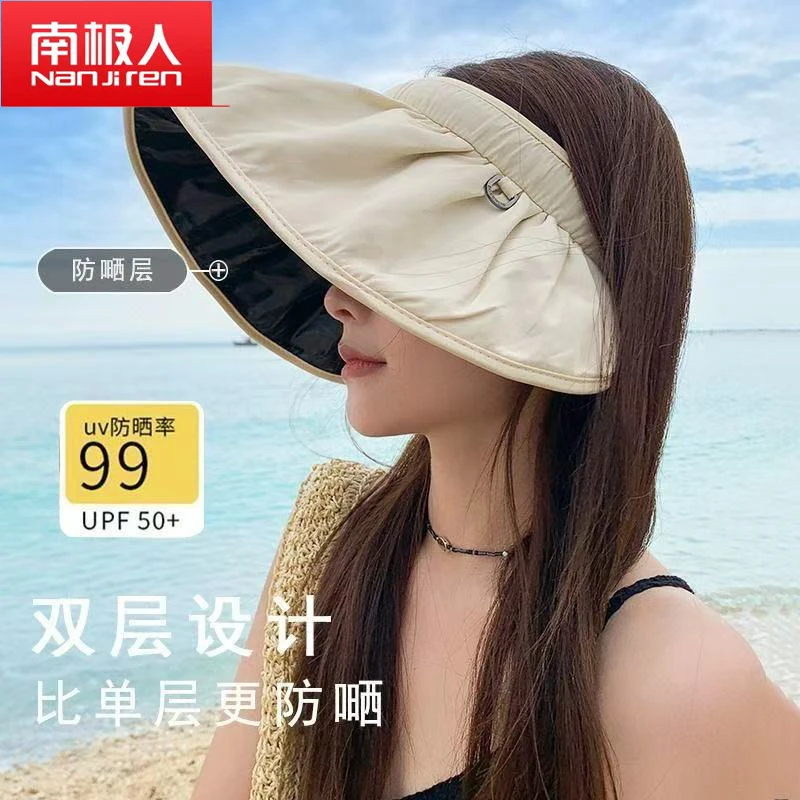 南极人2025新款发箍遮阳帽防紫外线空顶帽遮脸大帽檐遮光双层可爱