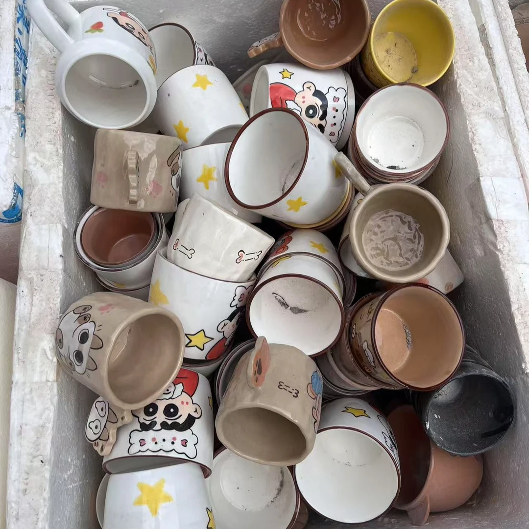 瑕疵福利100  五只高温釉下彩陶瓷杯手握设计中大号猪口杯