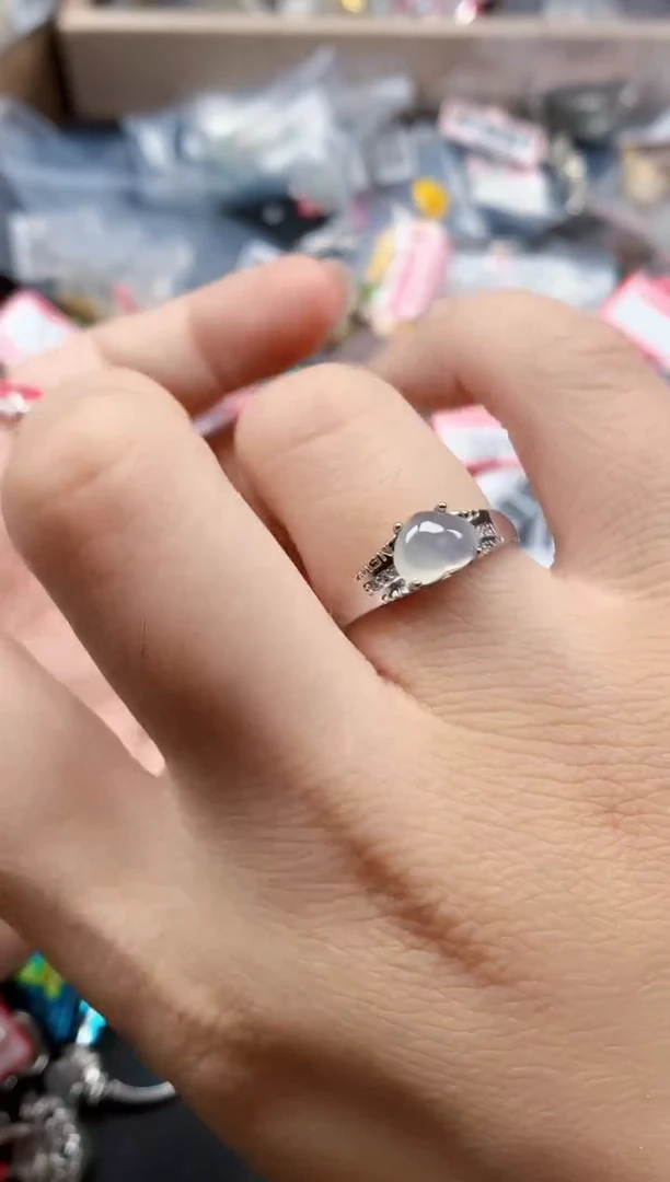 银S925镶嵌戒指翡翠天然A货缅甸翡翠