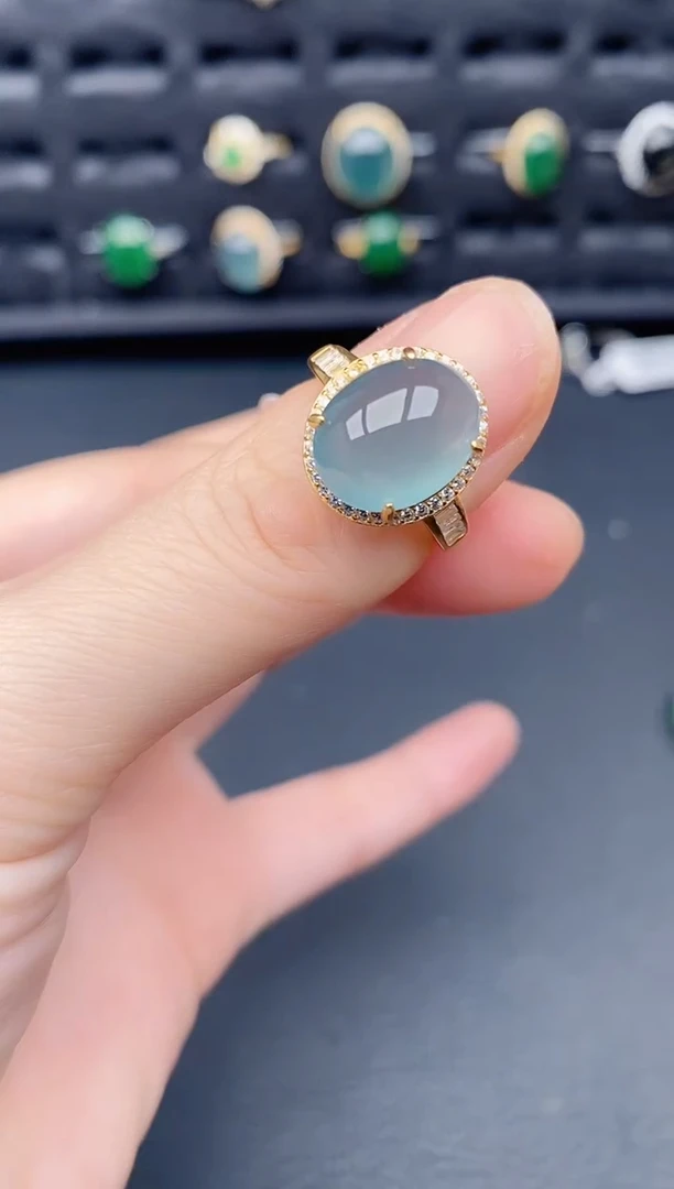 银S925镶嵌戒指翡翠天然a货翡翠536