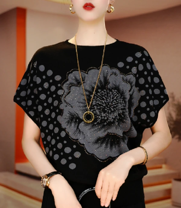 新款夏季琉璃冰感丝短袖上衣女舒适透气上衣V25Z842