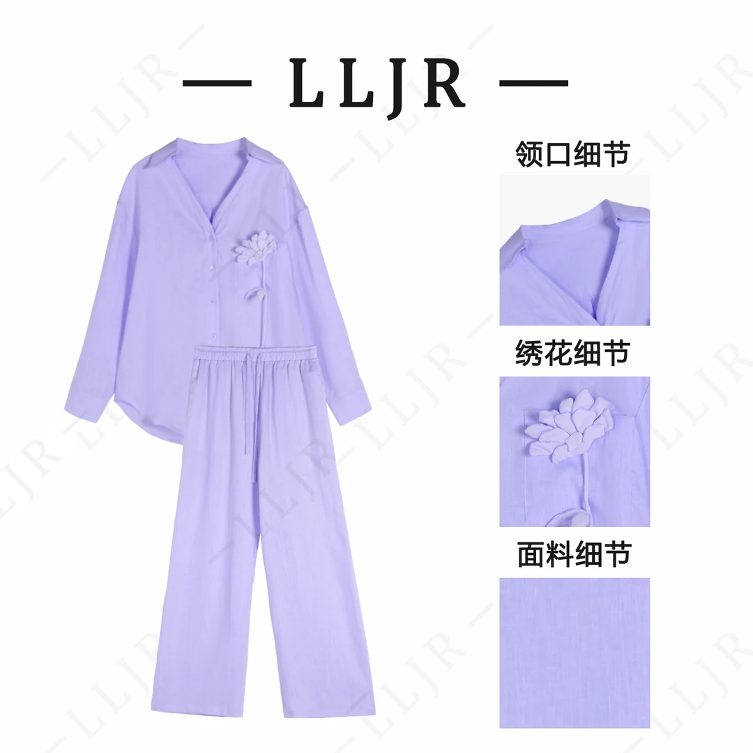 【圭钥】气质优雅时尚手工制花麻料裤子251387