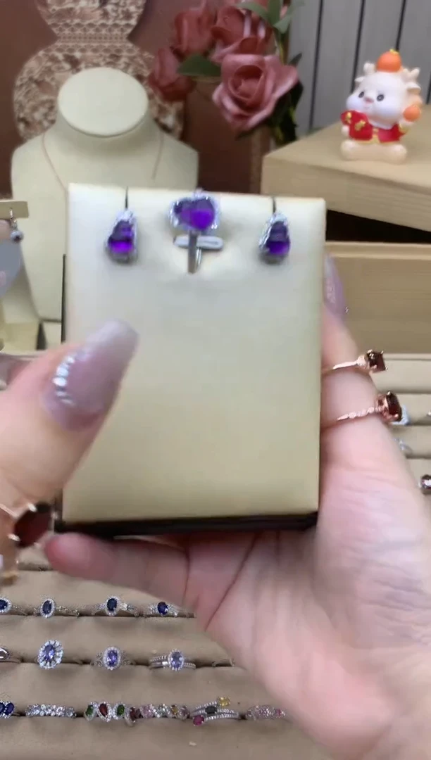 银S925镶嵌耳饰紫晶葫芦紫水晶耳钉