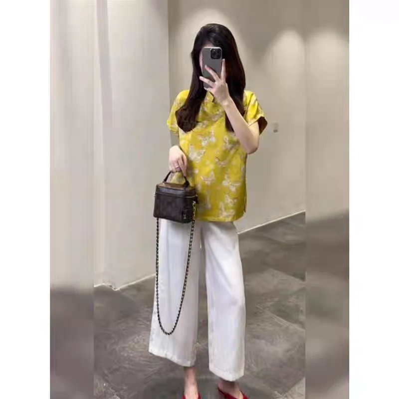 莱美2025夏季新款新中式盘扣蝴蝶提花衬衣高端衬衫女