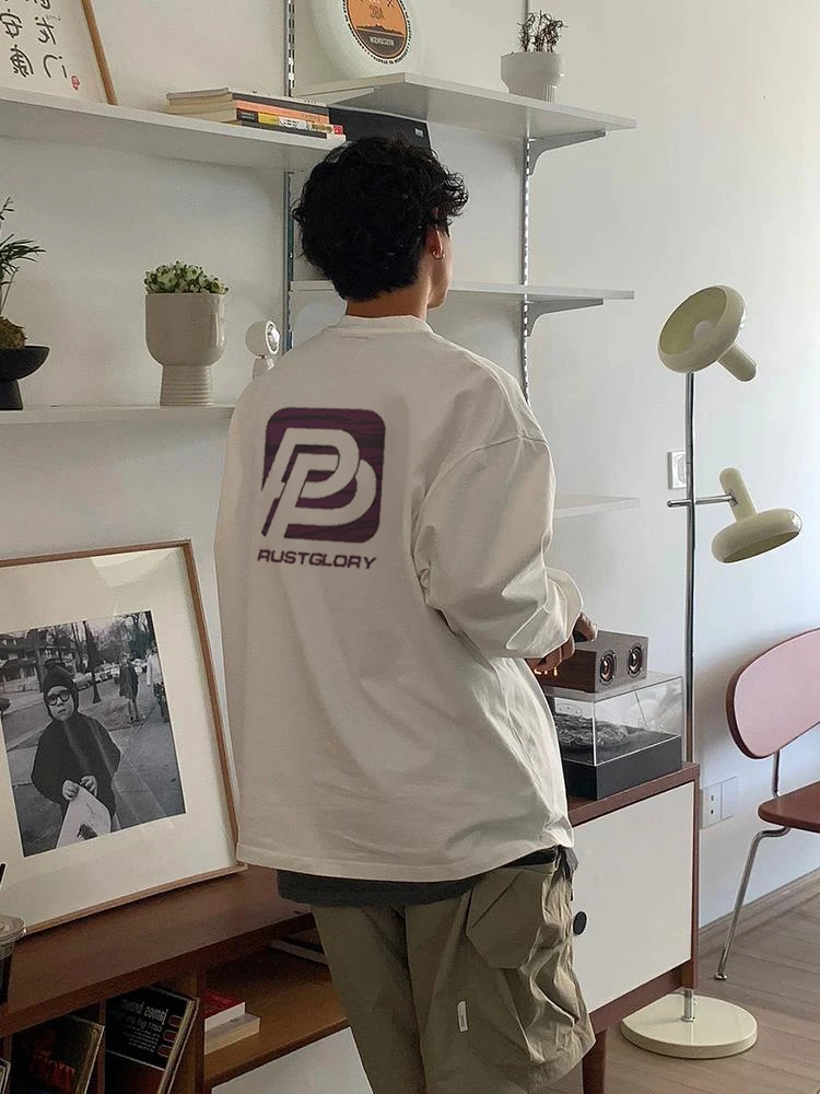 【100%重磅纯棉】美式cleanfit长袖T恤简约运动休闲秋季宽松透气ins