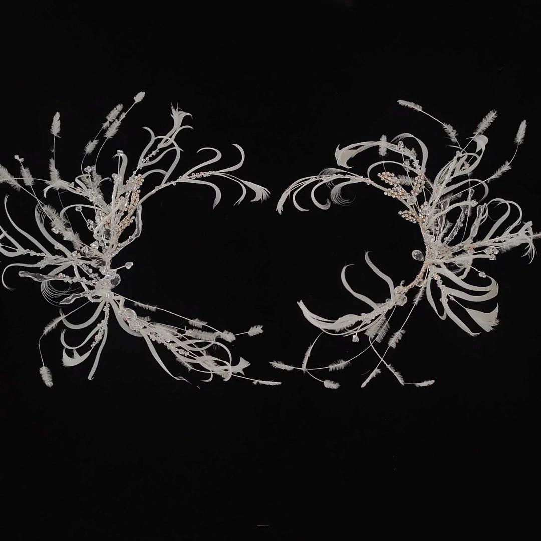 手撕羽毛耳挂唯美新娘西式造型饰品645