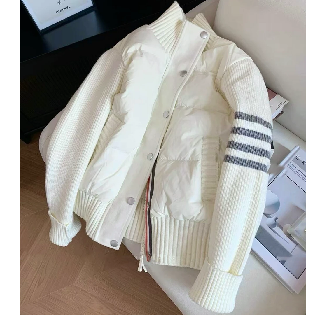 保暖羽绒服白鸭绒2024冬新款显瘦轻暖拼接针织保暖短款外套A1106