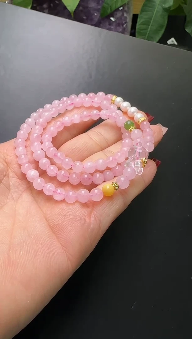 【闪购商品】水晶手串未镶嵌粉水晶无优多圈手串6m+ Z24435