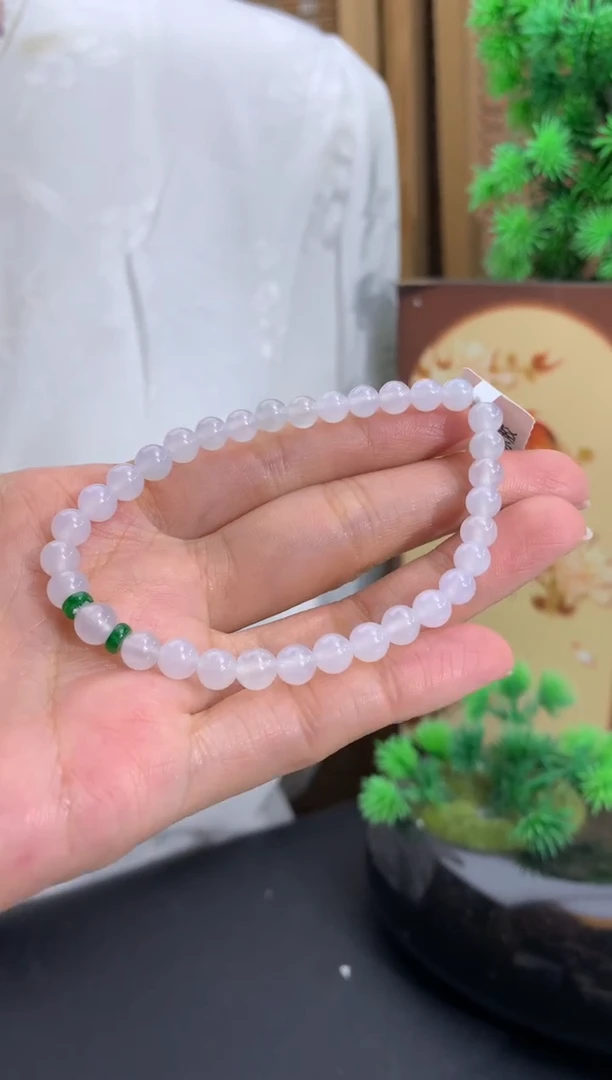 未镶嵌手串翡翠白冰手串 卡5.3-5.8mm