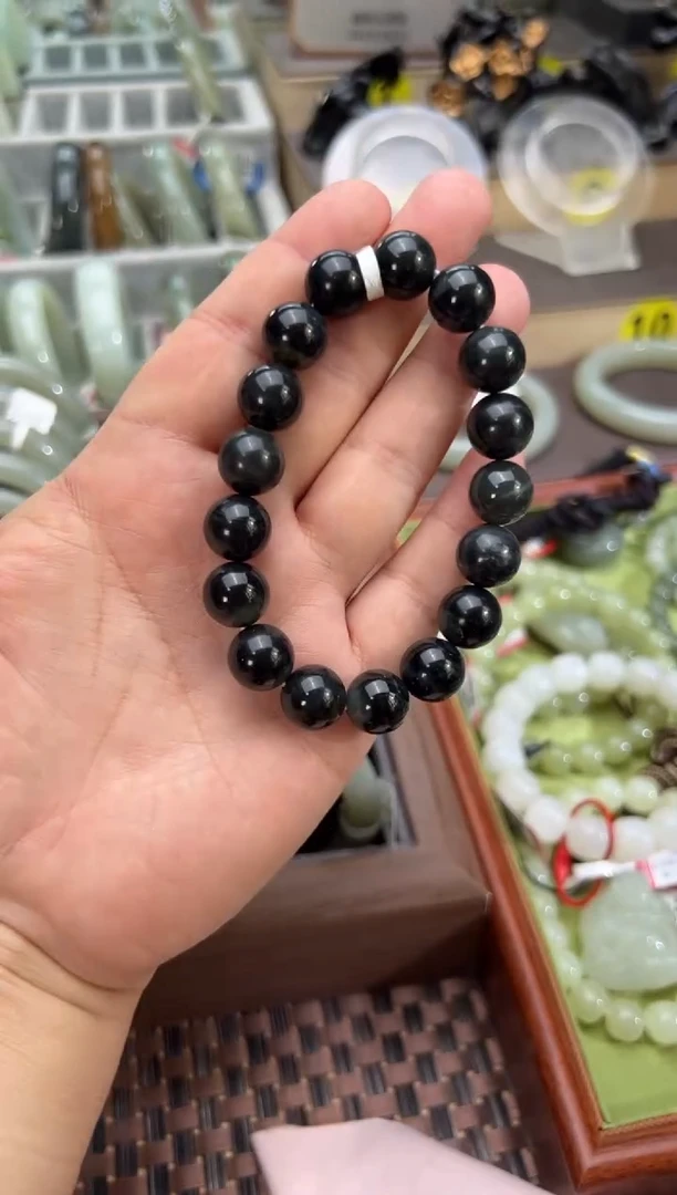 手串未镶嵌和田玉若羌料毛毛矿墨玉青花手串卡12