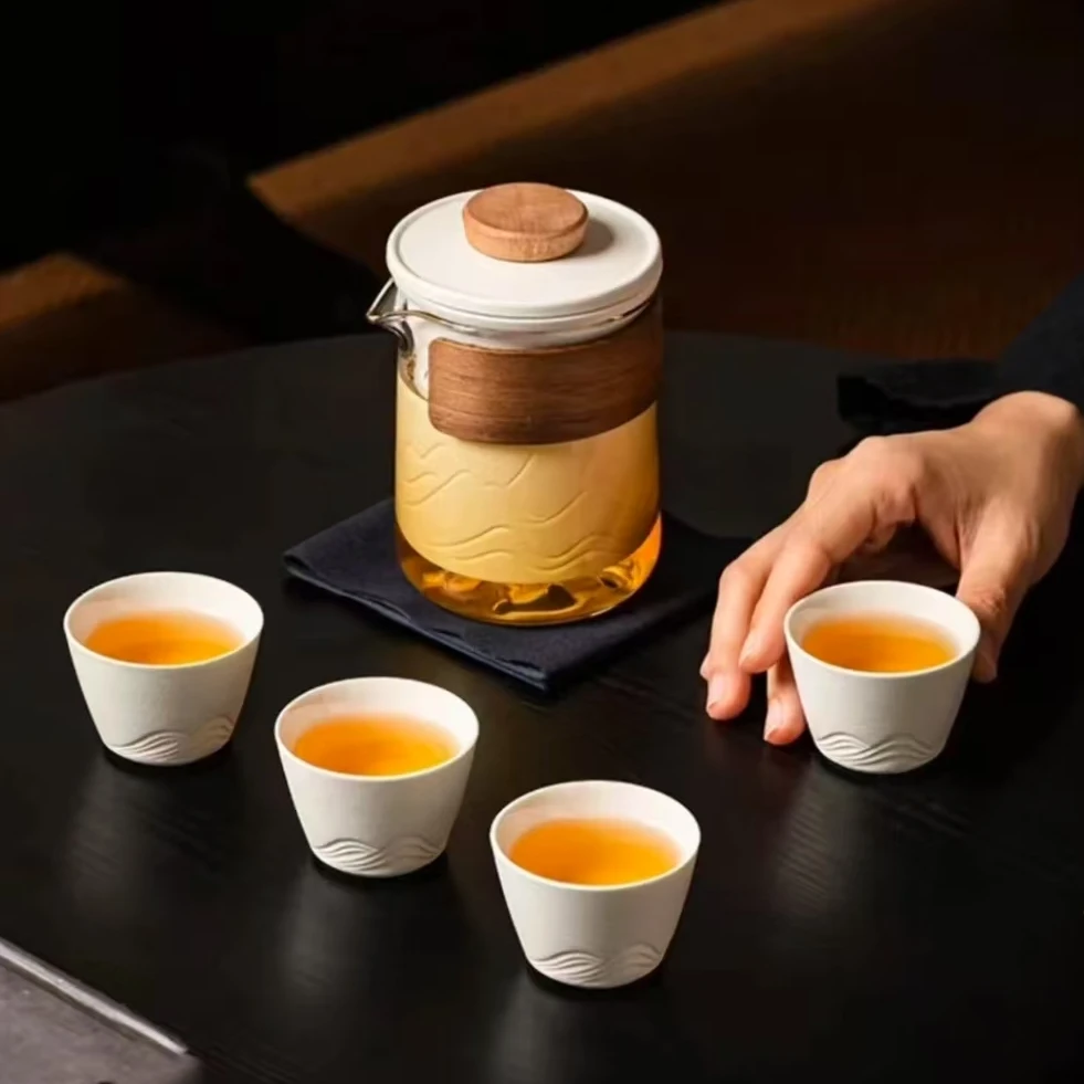 G097-山海白色旅行茶具车载露营户外简约陶瓷日式便携式白瓷