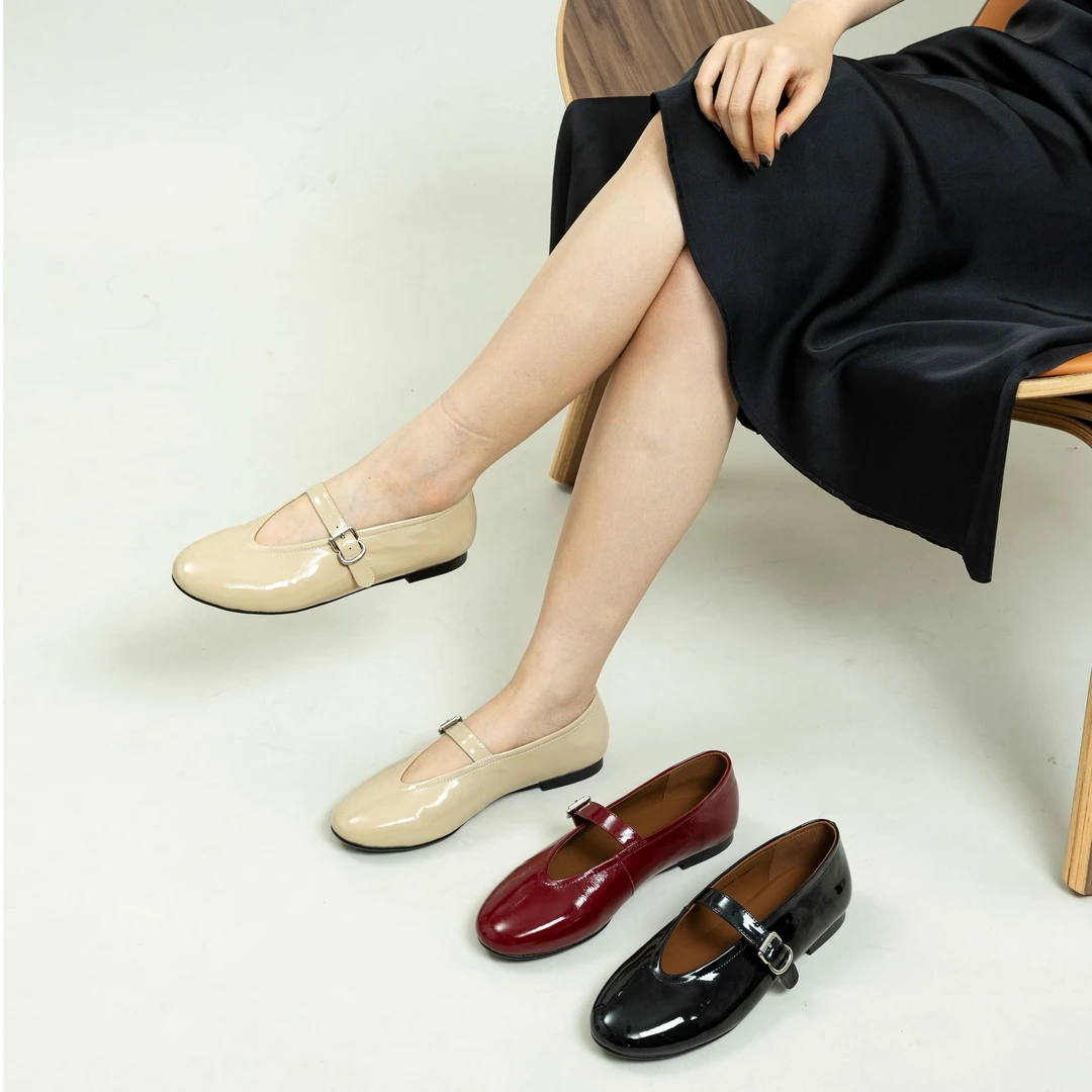 Satchi沙驰2025春夏新品【优雅】女式真皮漆皮复古玛丽珍芭蕾舞蹈鞋