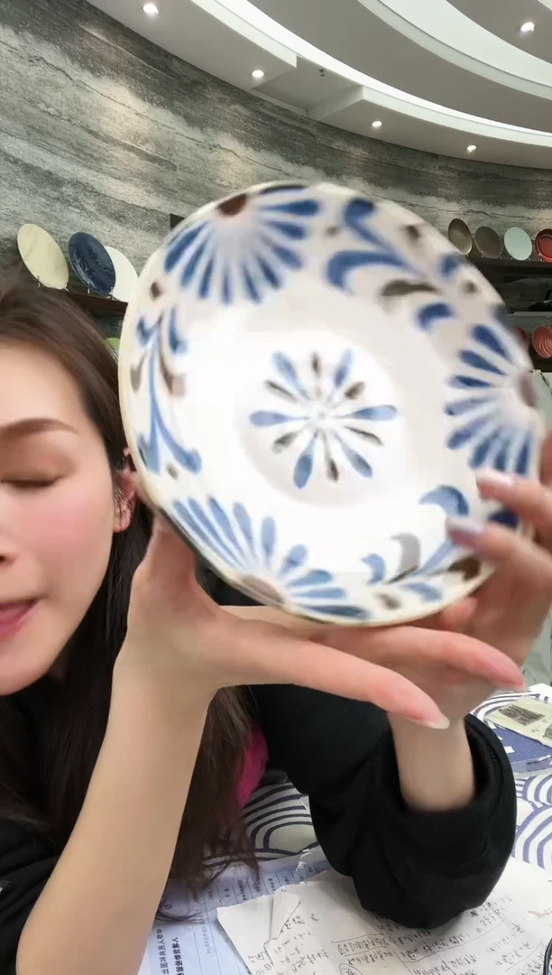 【闪购商品】瓷日本进口美浓烧冲绳花深盘20.5cm两只