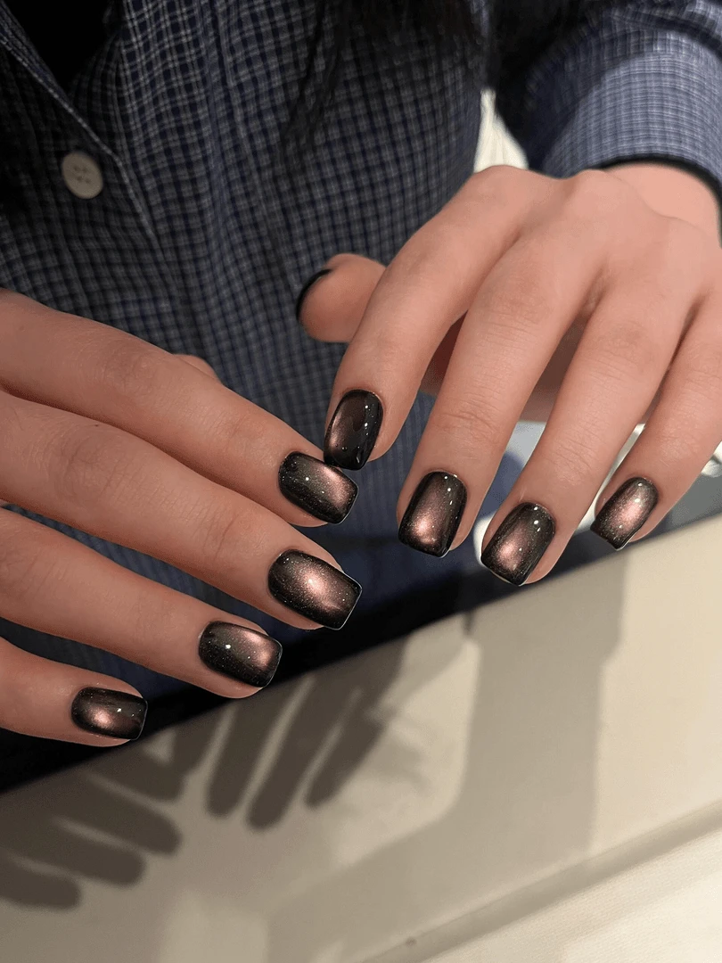 【星空黑粉】海棠高级感韩系穿戴甲美甲短款显白甜酷风追光猫眼新款