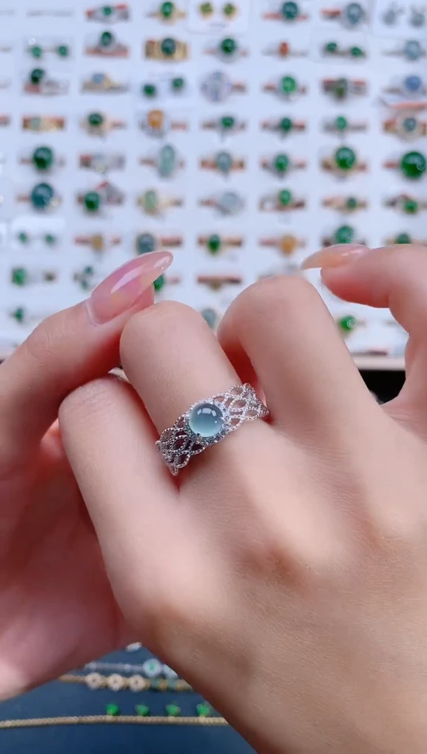 翡翠戒指银S925镶嵌天然翡翠