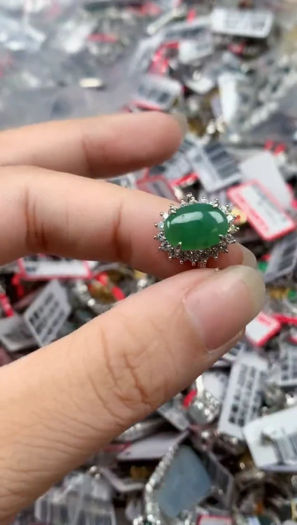 银S925镶嵌戒指翡翠天然A货缅甸翡翠