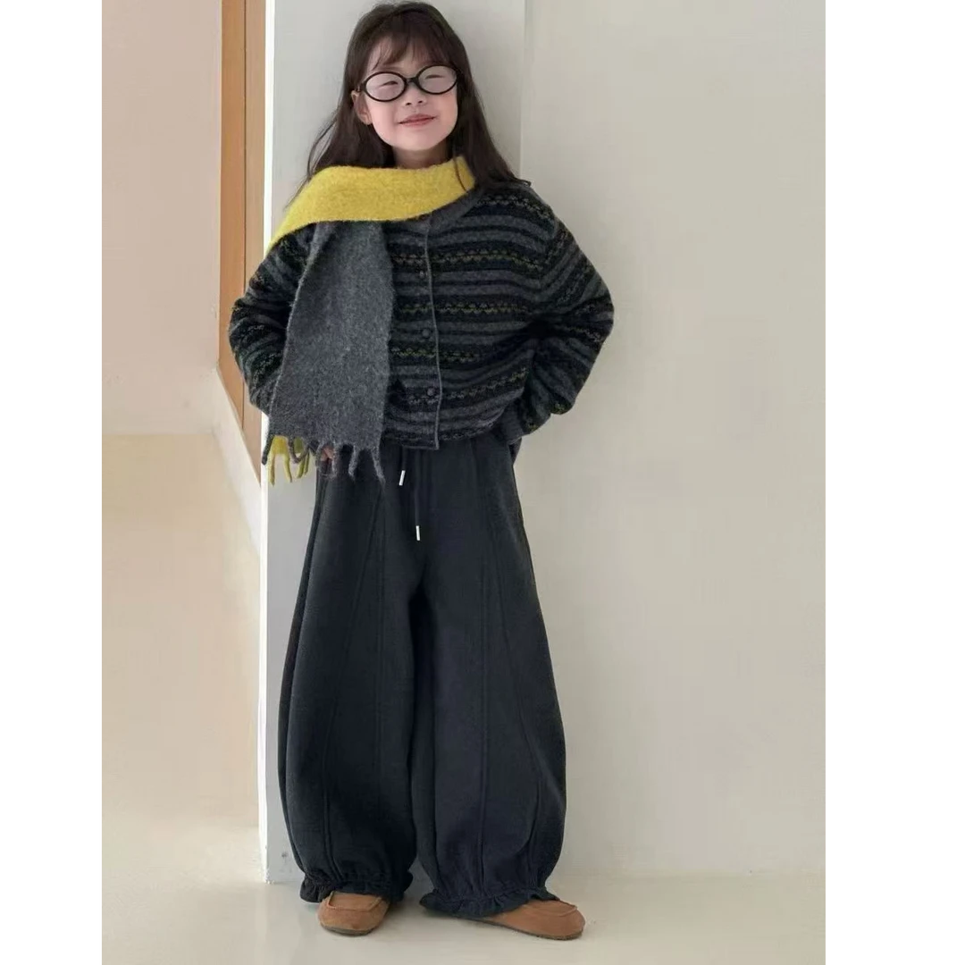2025冬『花苞裤』女童洋气加绒百搭保暖时尚潮流弯刀糯米卫裤8982