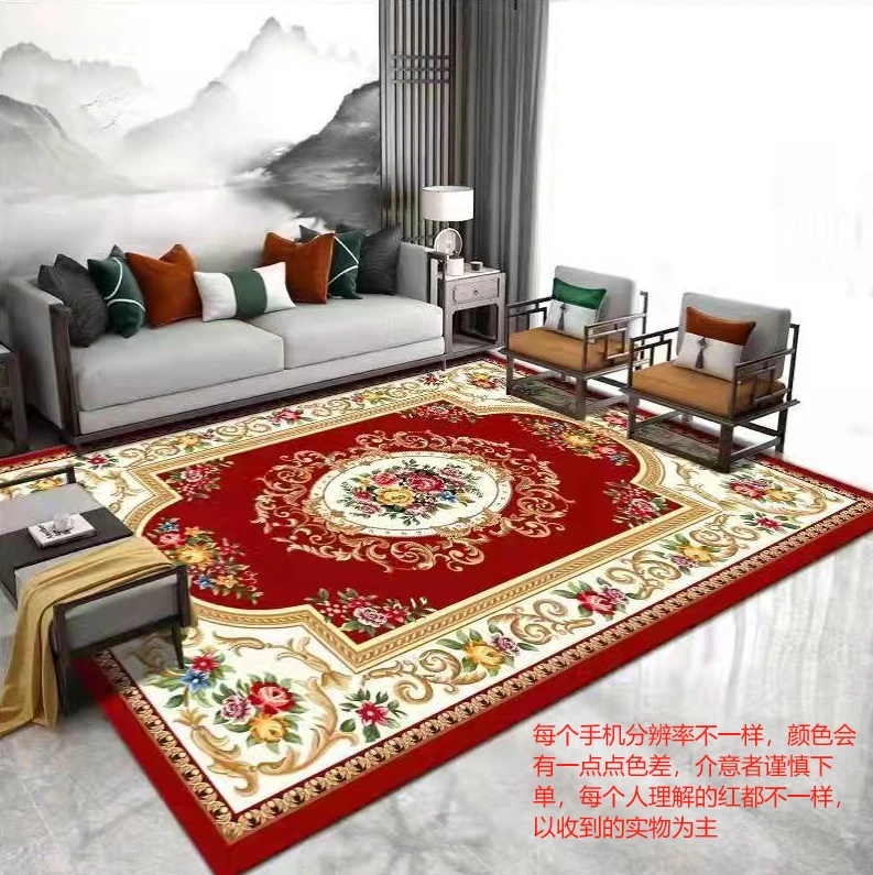 开学季【客厅地毯工厂】热卖水晶绒红色欧式吸水防滑大面积茶几垫