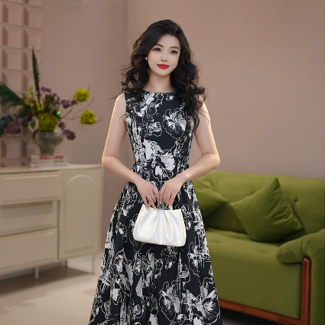 GIRDEAR/哥弟哥弟中长裙百搭印花碎花裙新款高贵爆款连衣裙150016