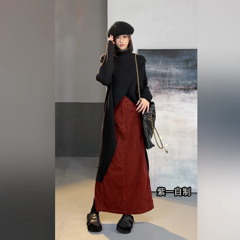 7月旻旻家【清】显瘦开叉半身裙女（70040）