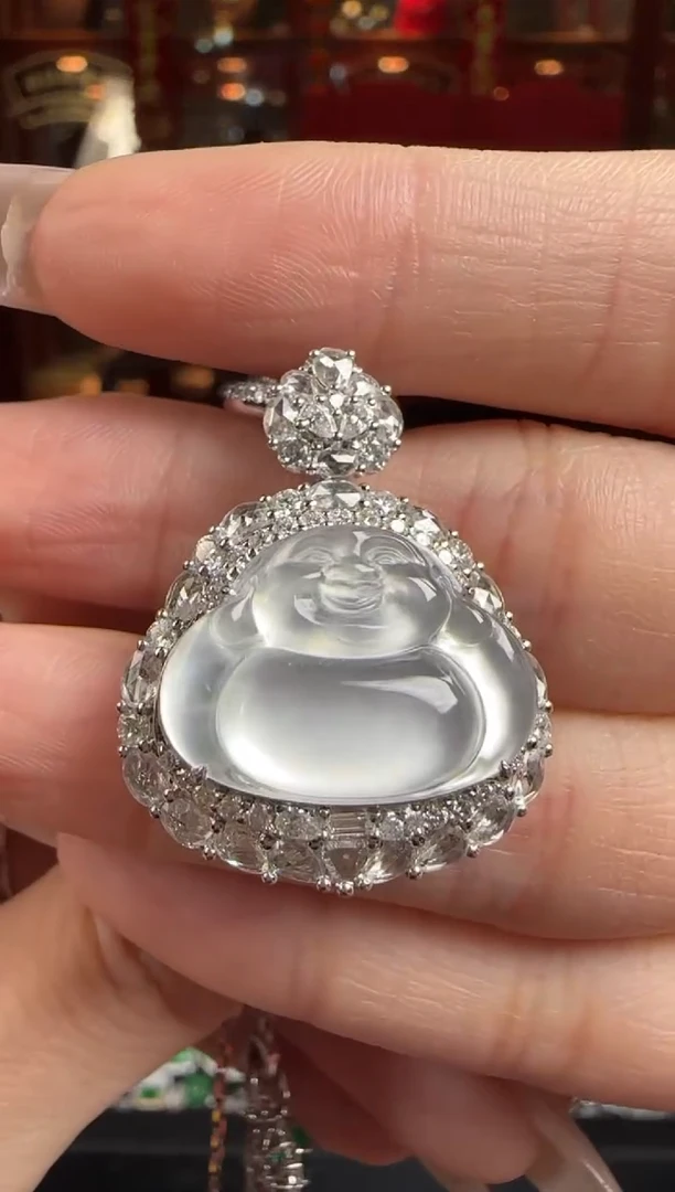 翡翠18K金镶嵌颈饰DL0017冰佛公