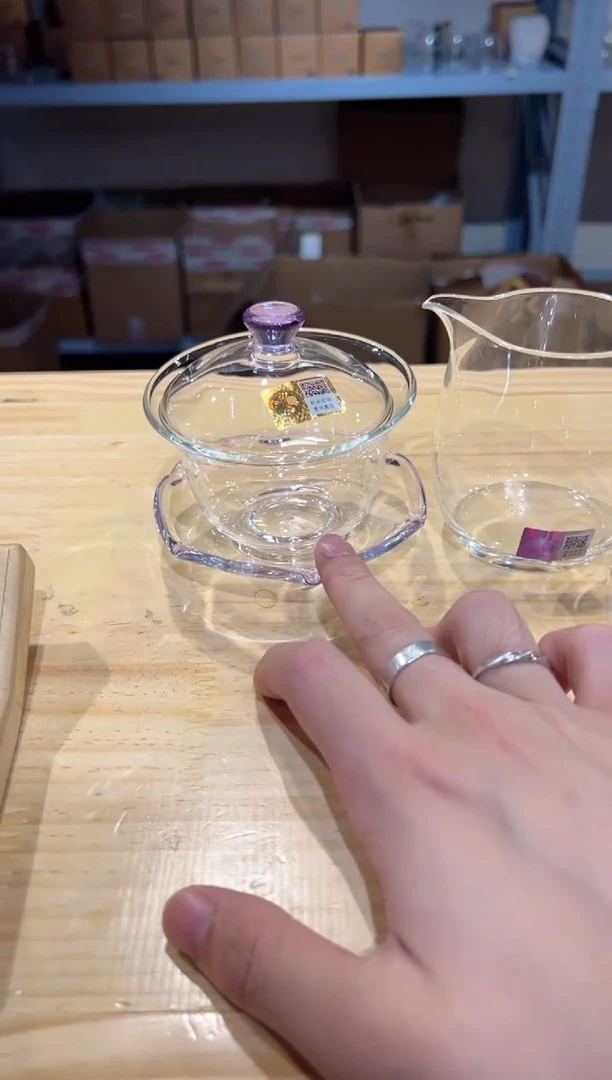 禾器-禅语盖碗-浅紫色+慕然茶海-浅紫+++