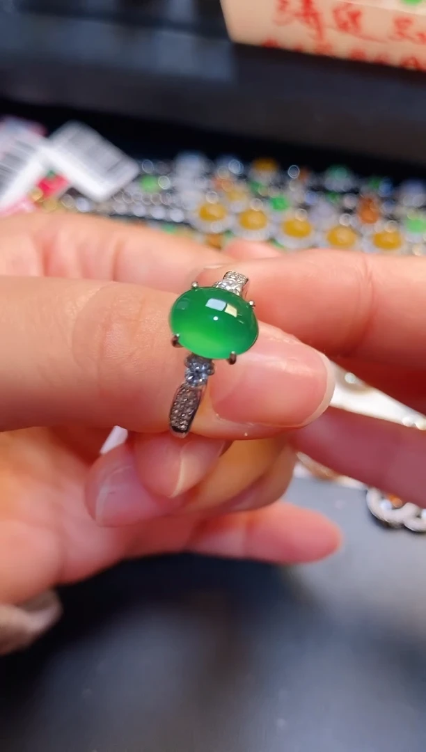 银S925镶嵌戒指翡翠天然