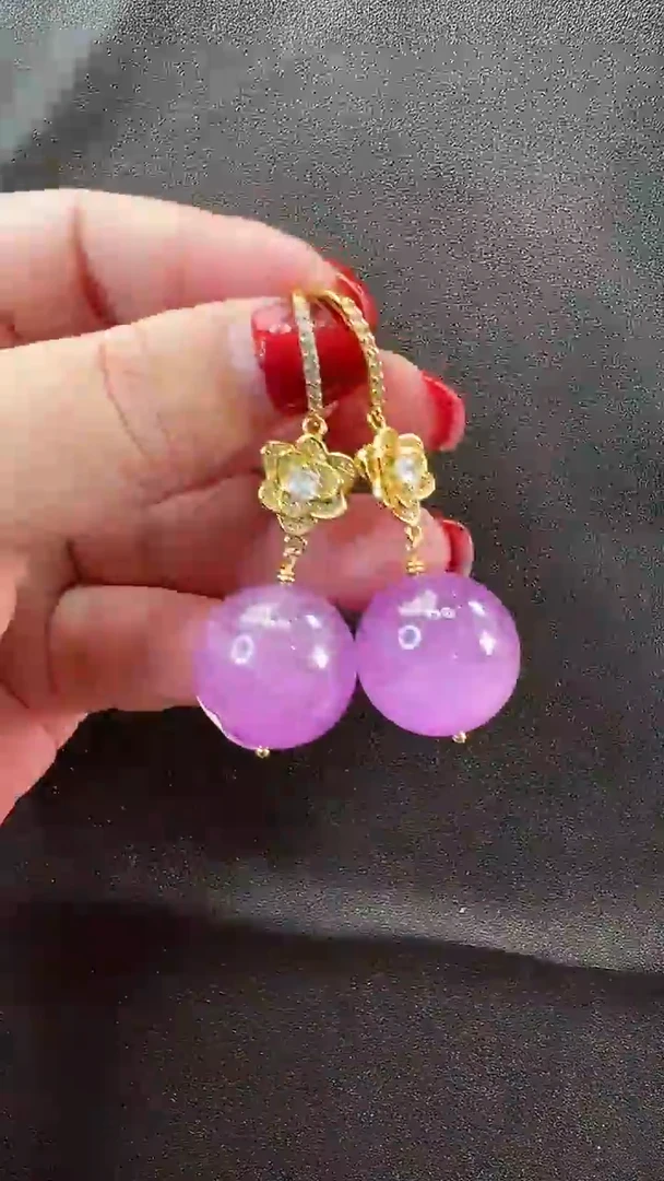 耳环锂辉石银S925镶嵌耳环