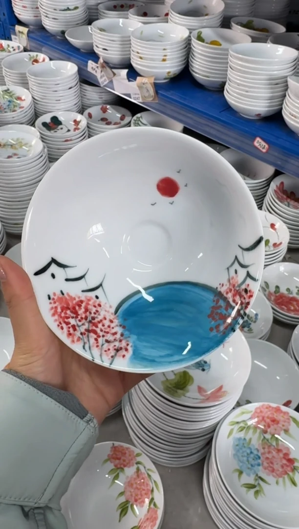 瓷片景德镇高温陶瓷食品级手绘釉中彩-斗笠碗