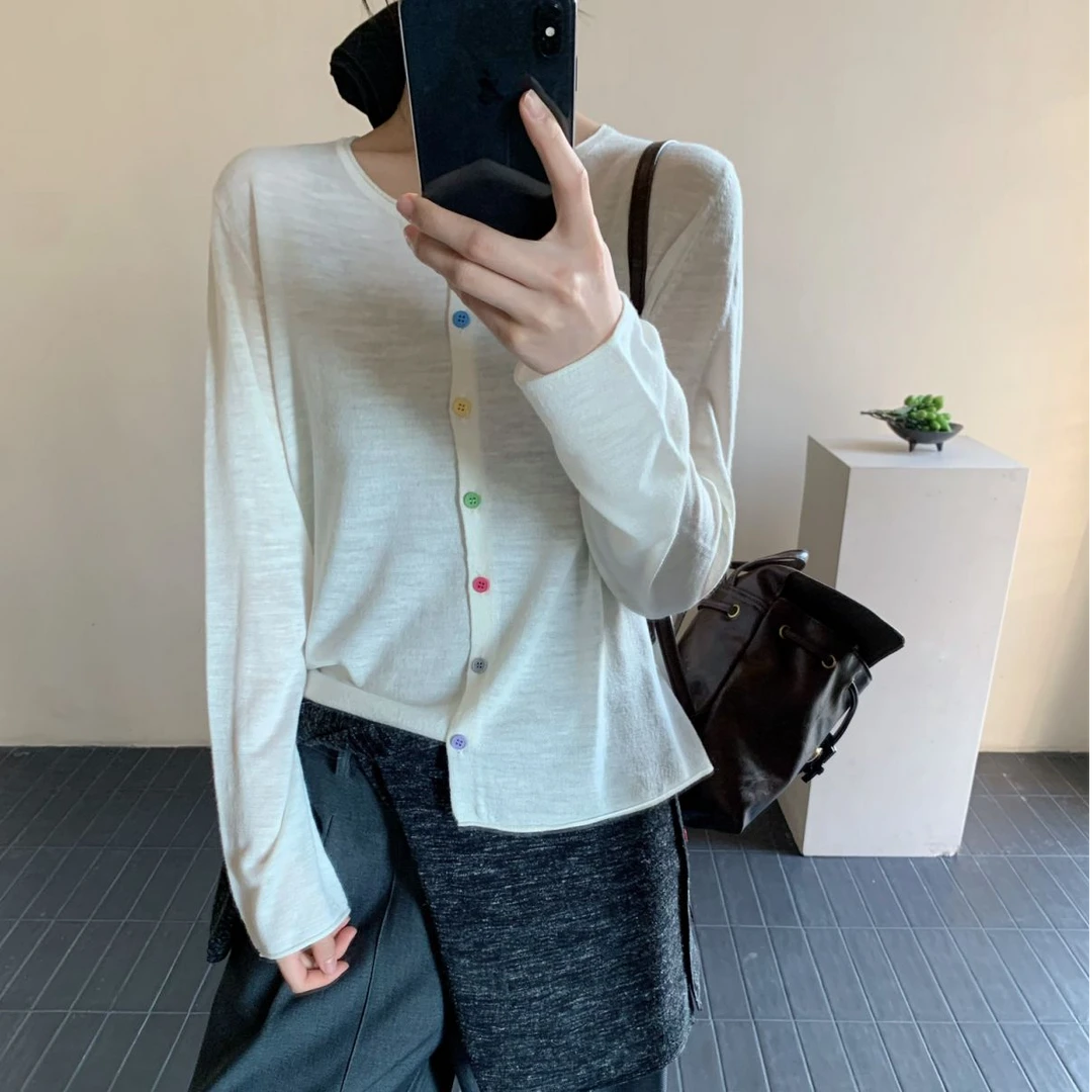 【素简.670176】春季上新幻彩亚麻彩扣开衫设计款红人上新针织衫