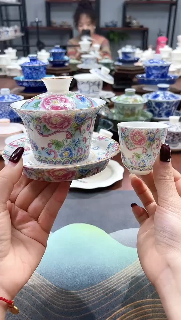 【闪购商品】掐银牡丹珐琅彩盖碗+1杯