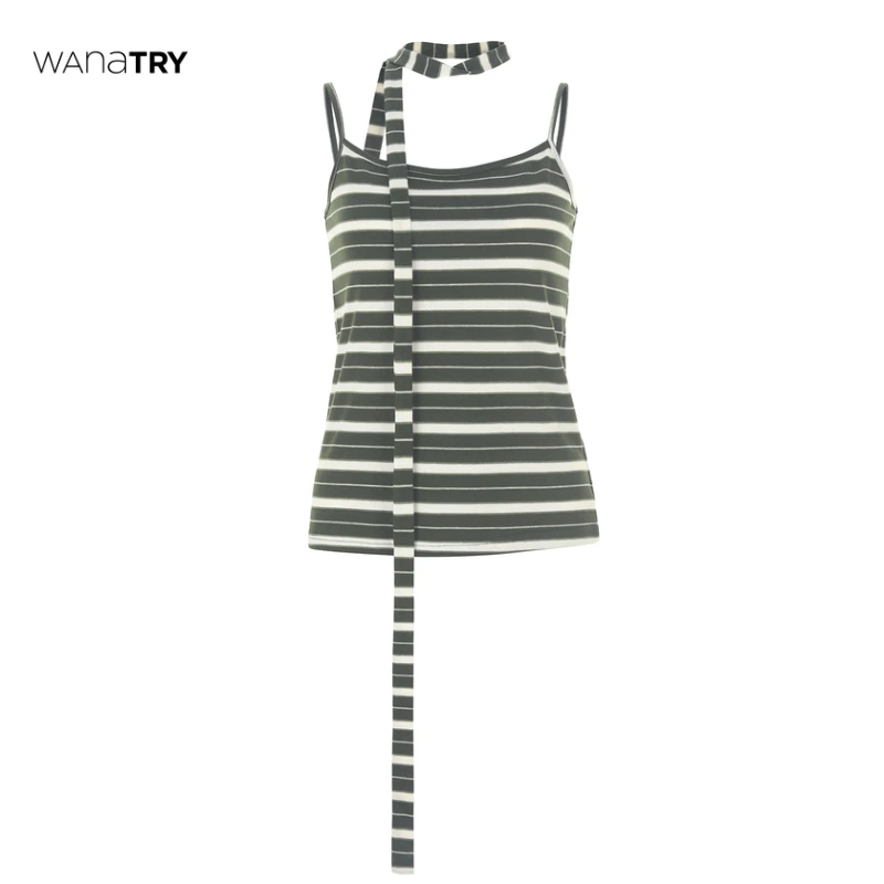 Wana Try绿色条纹流浪感飘带背心（早春新品）【达人】