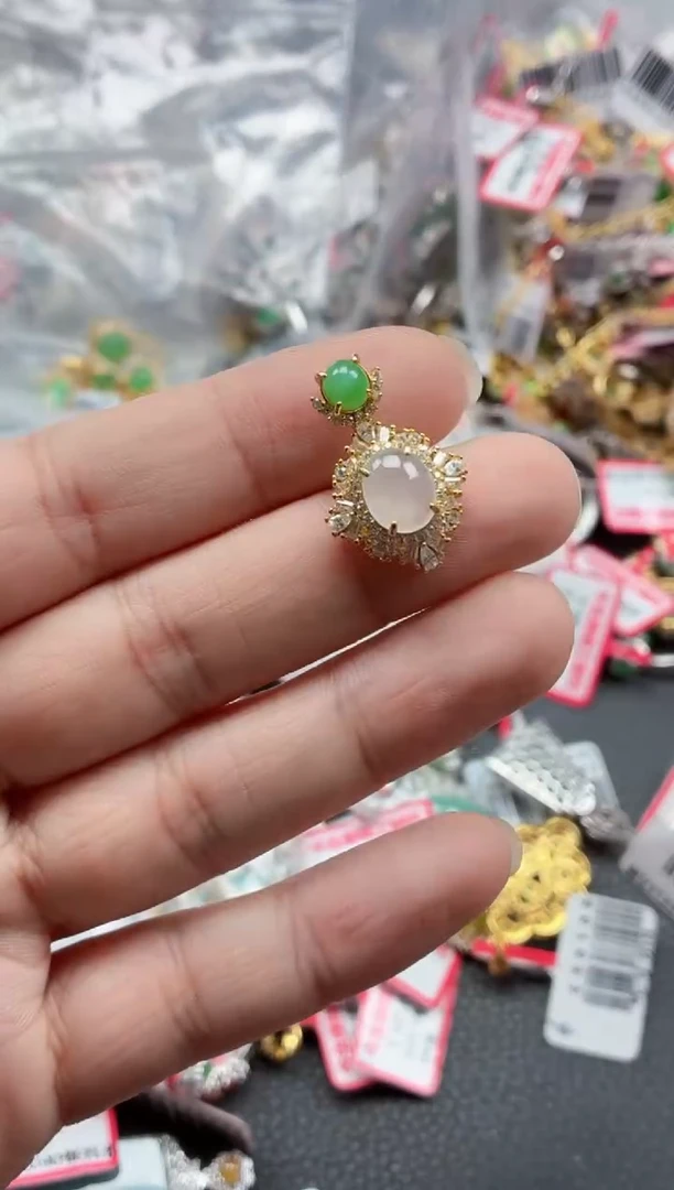 银S925镶嵌戒指翡翠天然A货缅甸翡翠
