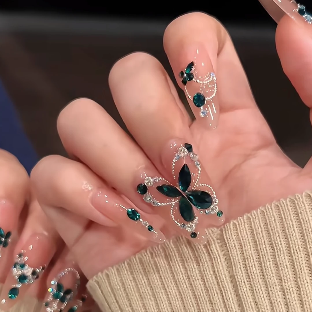 美甲饰品奥地利正品华子 祖母绿幻影蝴蝶同款 美甲钻合集