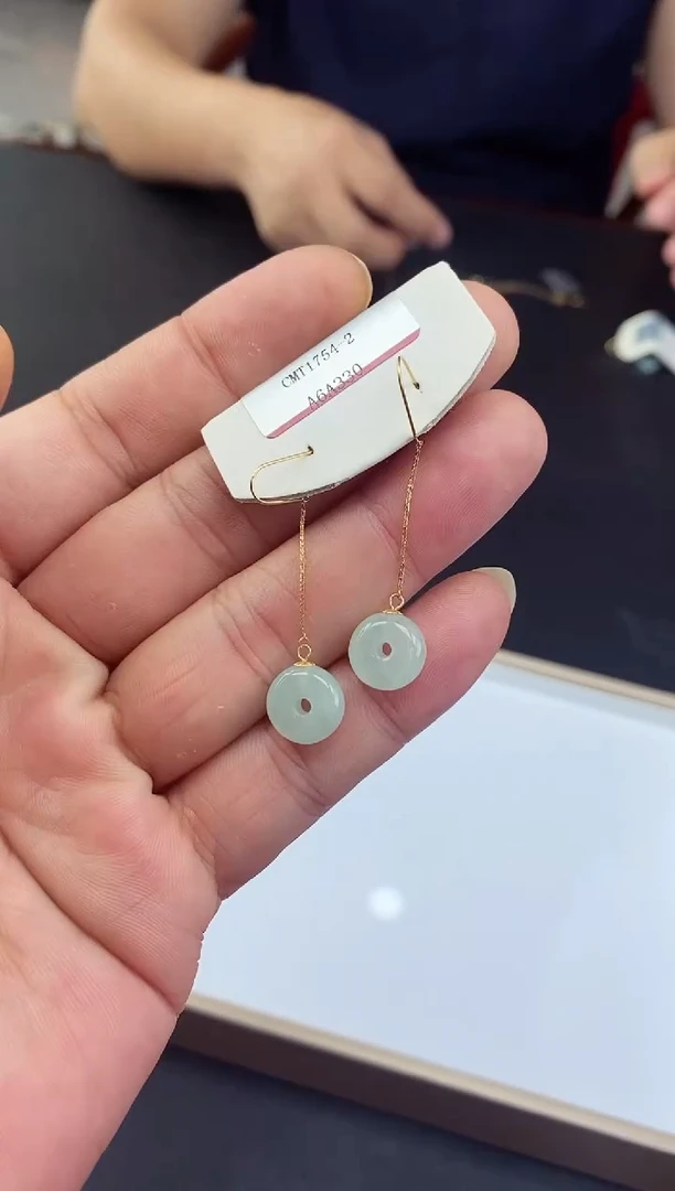 18K金镶嵌翡翠耳饰多样性发其一@@CMT1754-2