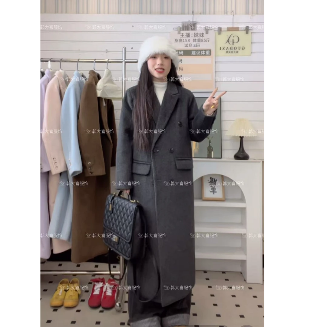 【GDX-1】灰色毛呢大衣正肩外套女高级感长款西装呢子韩版小个子