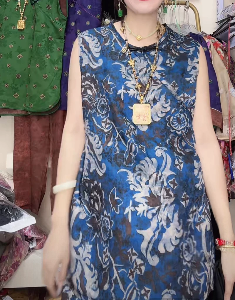 【好鑫晴】夏季新款2025新中式斜襟砍袖上衣松紧腰短裤大码两件套